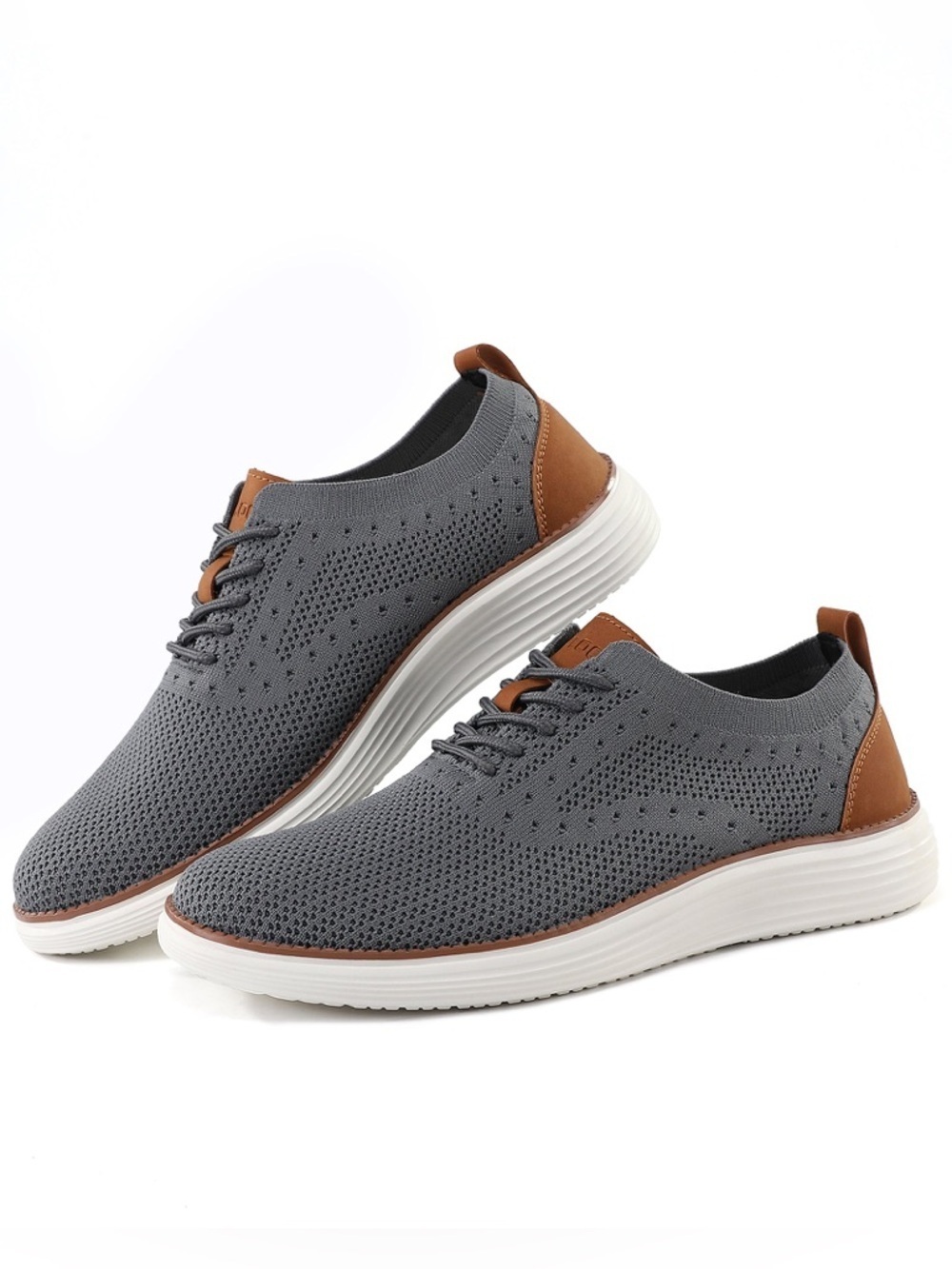 Vilocy Grey Knit Men's Casual Sneakers with Brown Accents